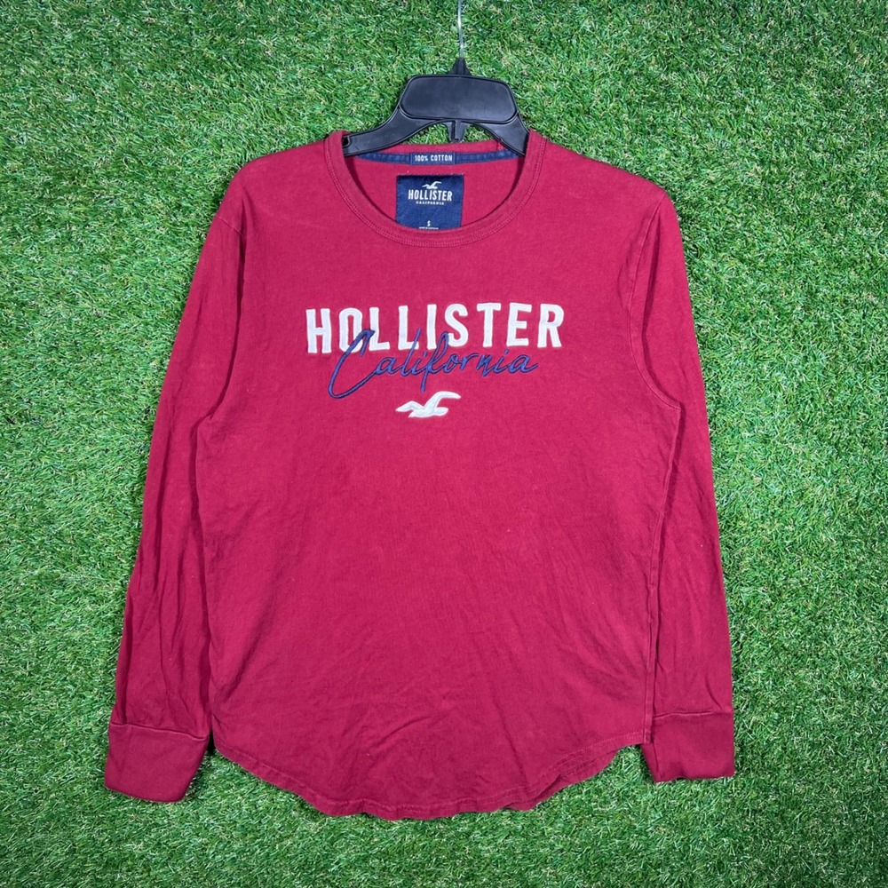 Hollister California Long Sleeve Graphic Tee‎ Burgundy Red Small 100% Cotton